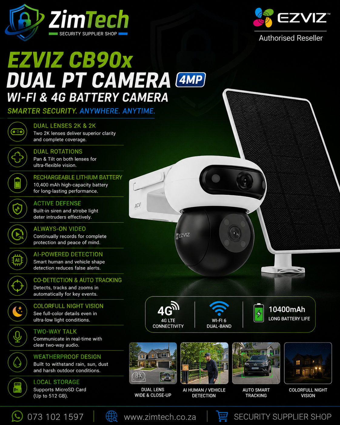 EZVIZ CB90x Wi-Fi & 4G Battery Powered Dual PT Camera 4MP