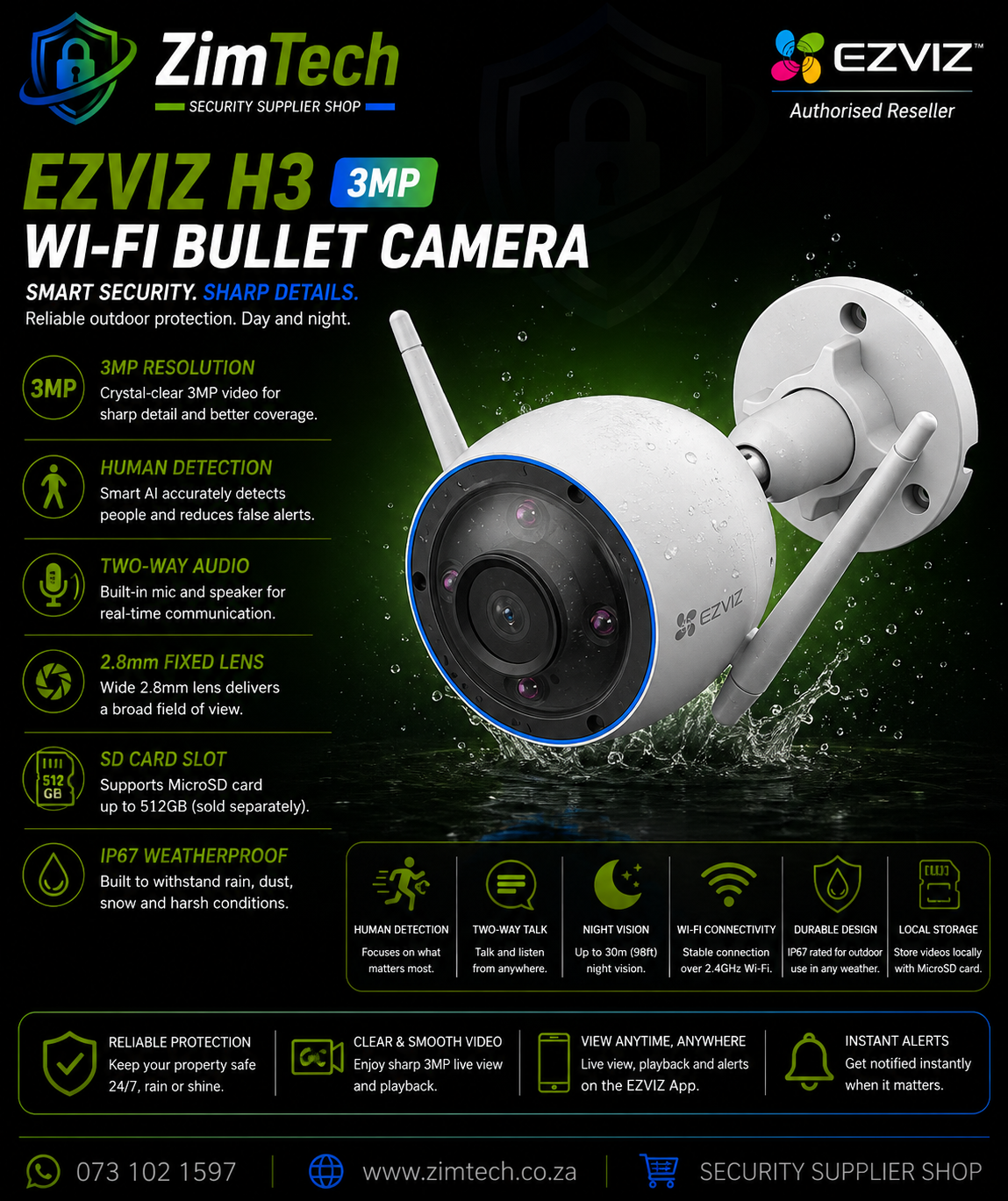 EZVIZ Wi-Fi Bullet Camera H3 3MP 2.8mm Lens