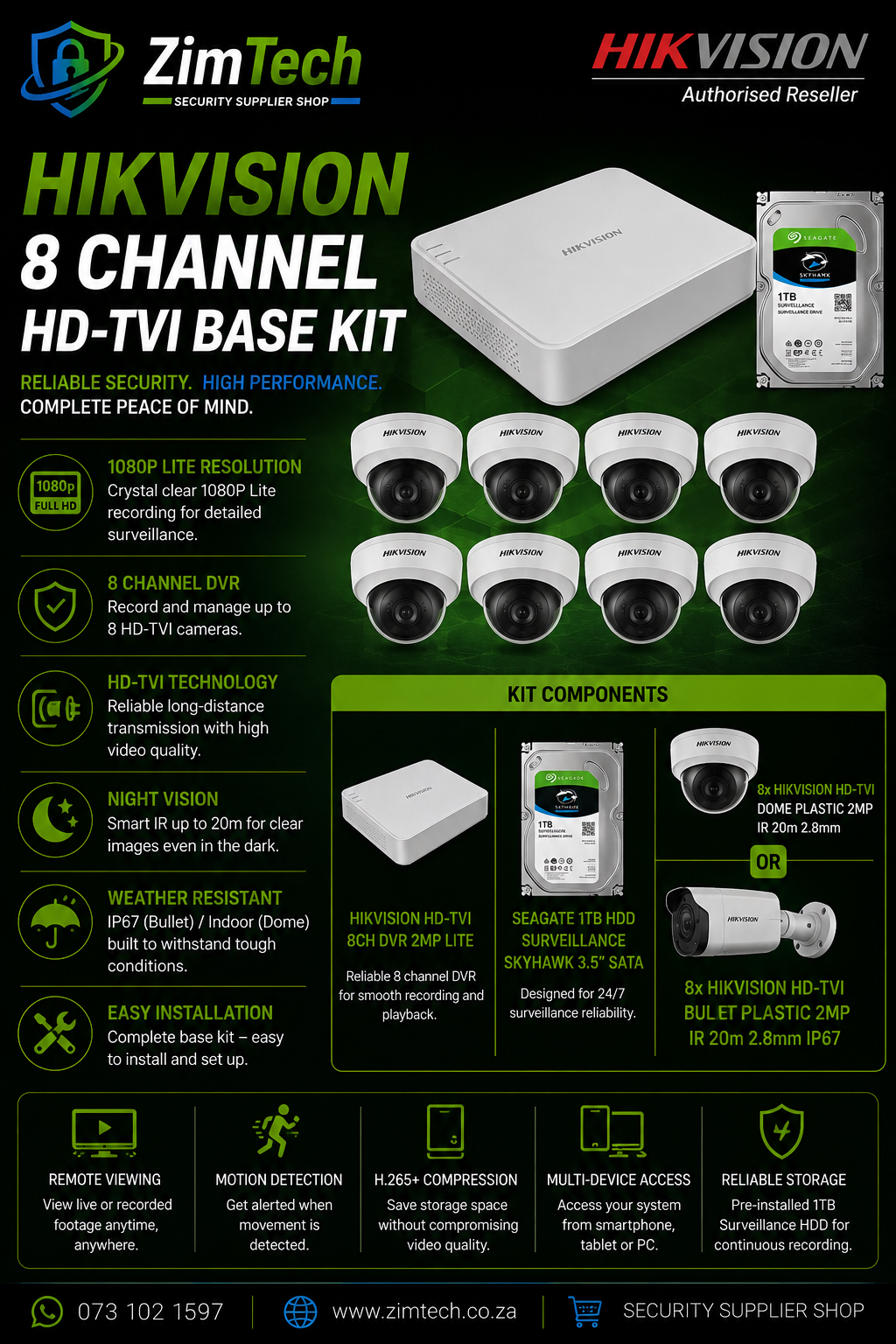 Hikvision HD-TVI 8 Channel Hi-Res DVR 8 Camera Base Kit