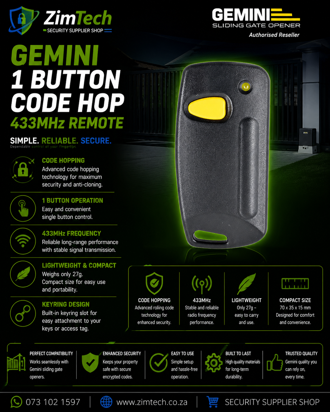 Gemini 1 Button Code Hop 433Mhz