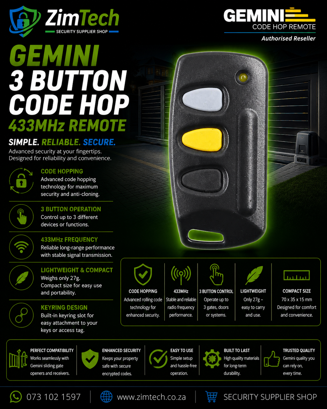 Gemini 3 Button Code Hop 433Mhz
