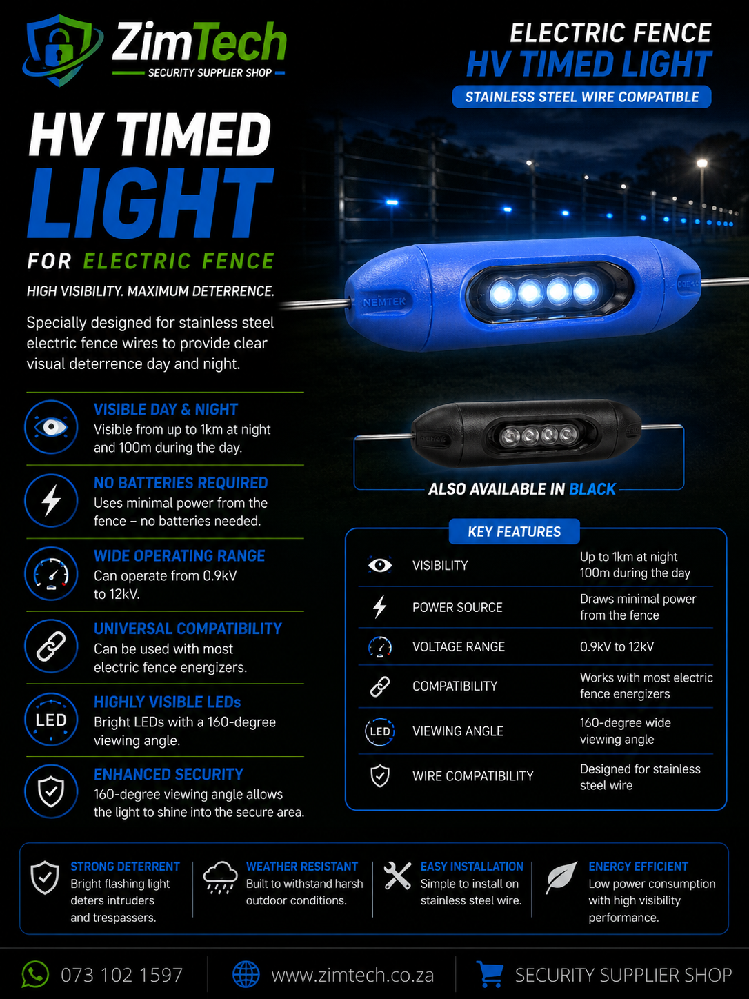 Electric Fence HV Timed Light Stainless Steel